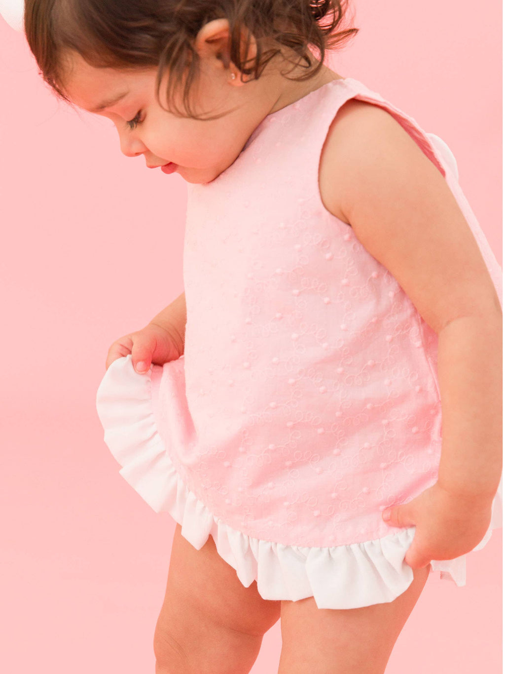 Baby Girls Pink & White Swiss Dot Swing Top & Bloomer Set: Pink