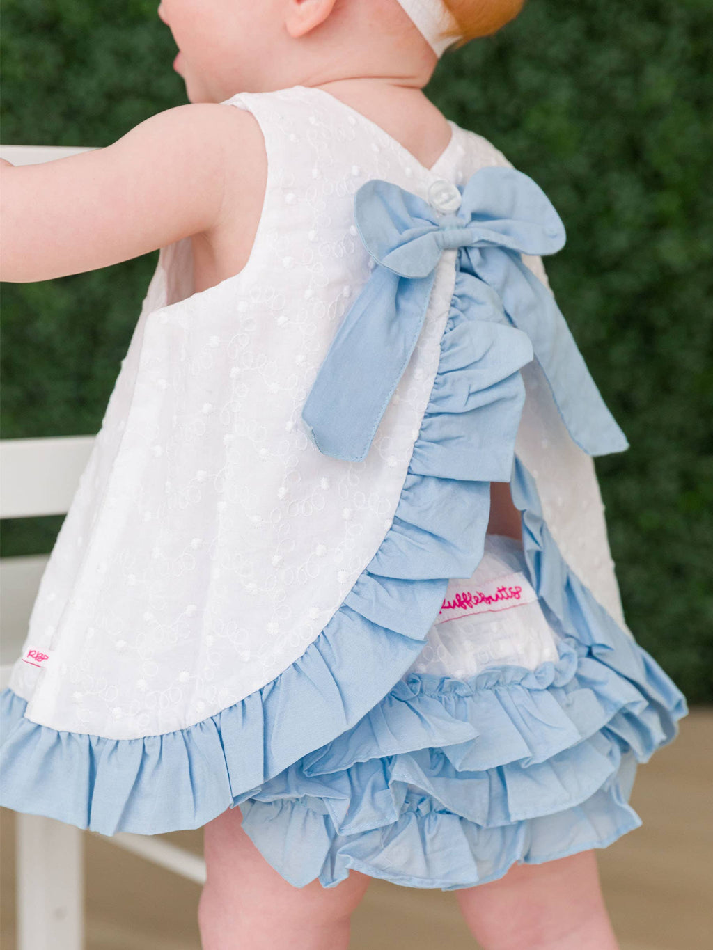 Baby Girls White & Light Blue Swiss Dot Swing Top & Bloomer Set: White