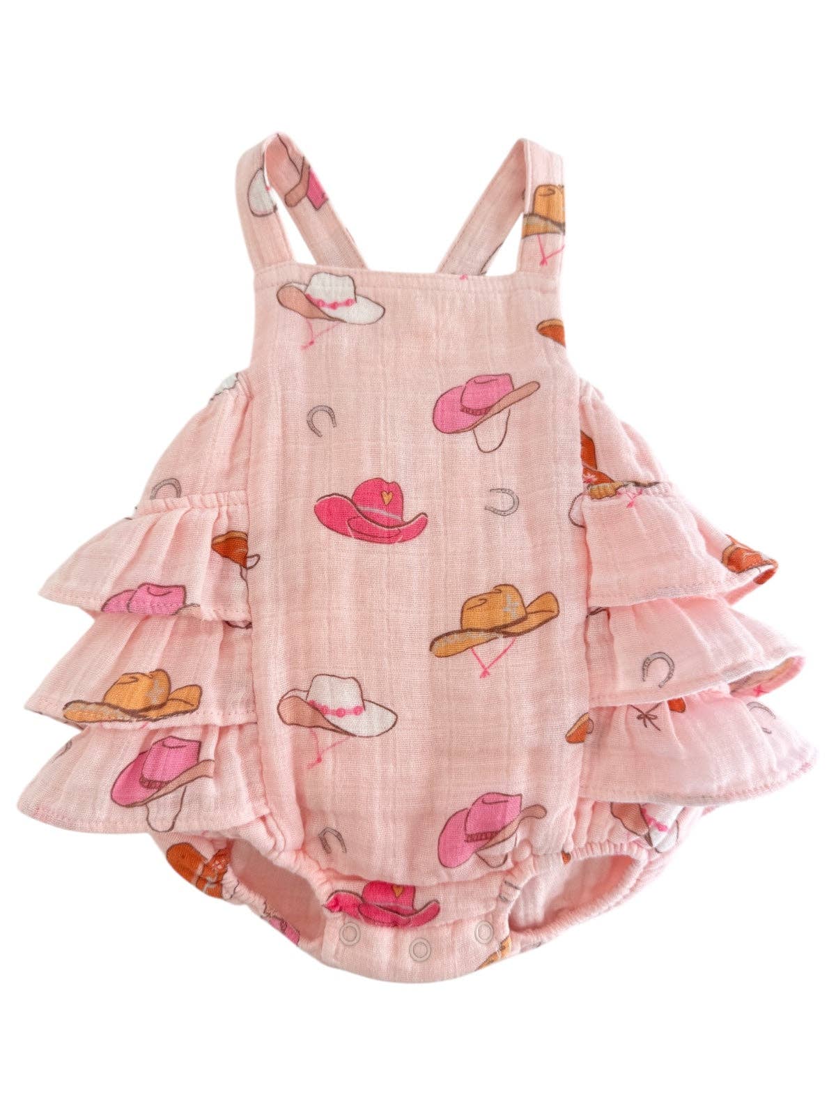 Western Pink Muslin Ruffle Sunsuit
