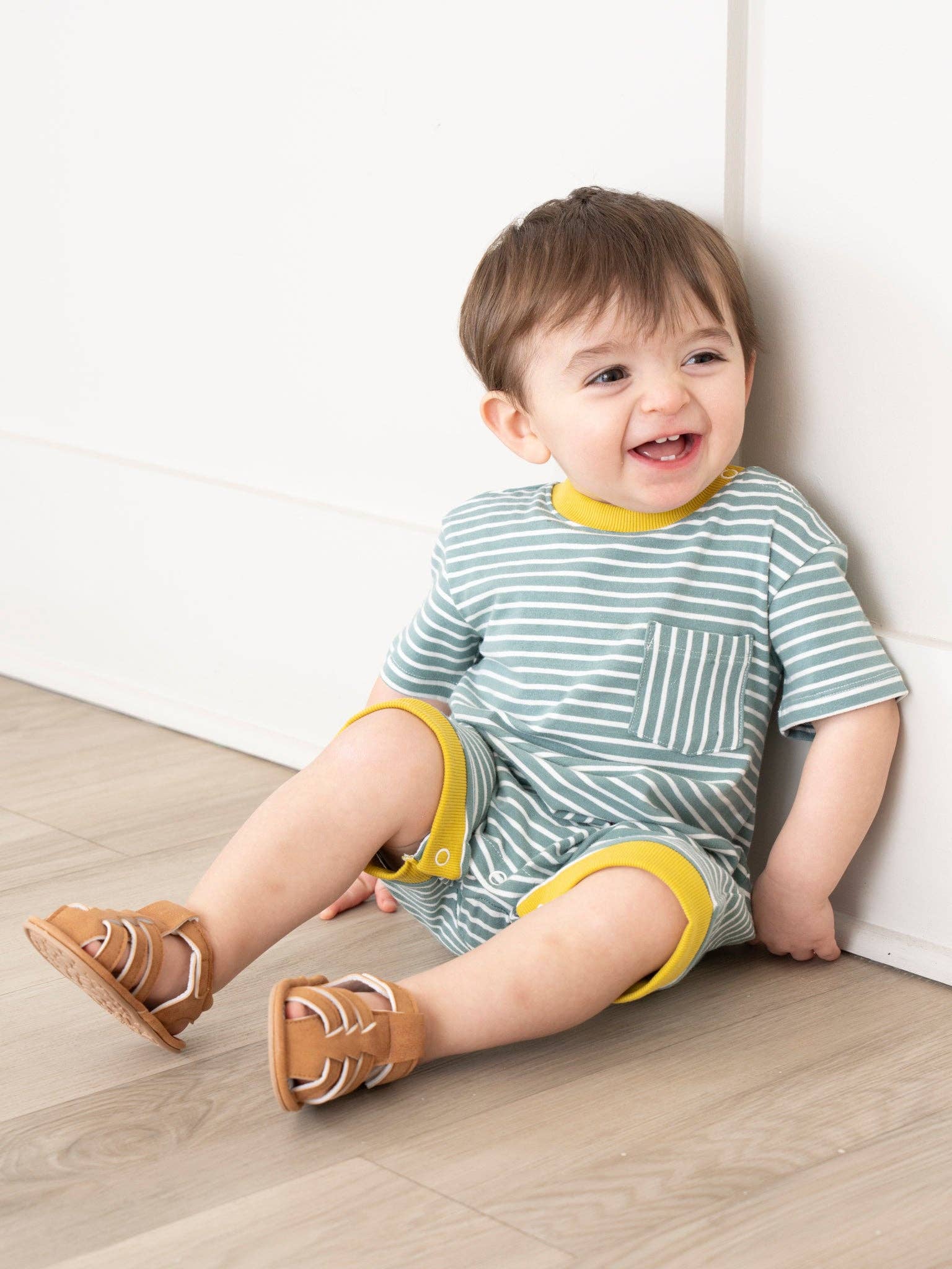Poppy Sunshine Striped Pocket Romper
