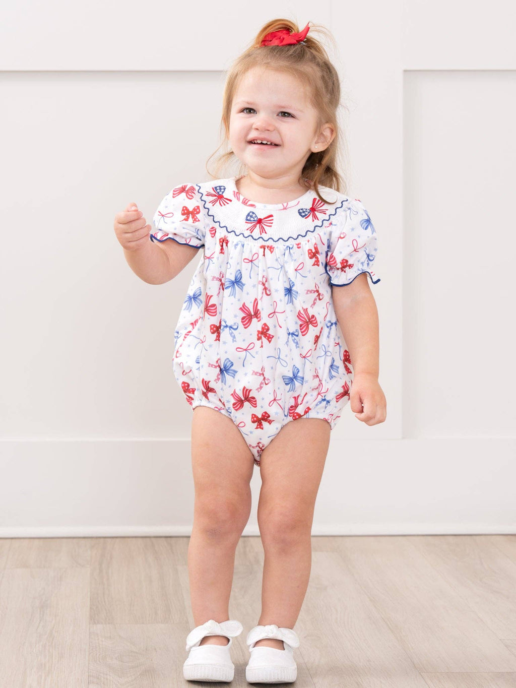 Patriotic Bow Delight Smocked Bubble Rompe
