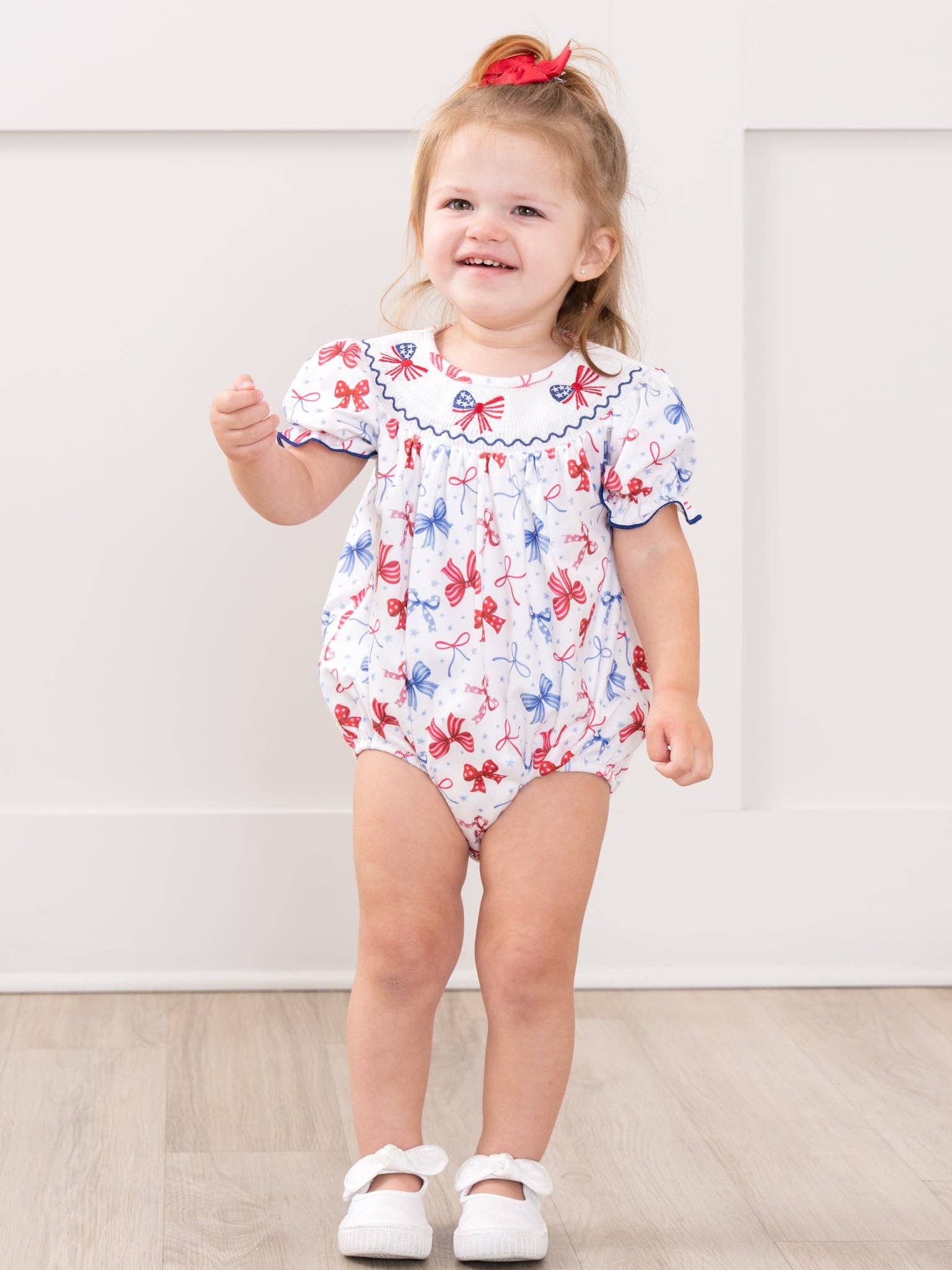 Patriotic Bow Delight Smocked Bubble Rompe
