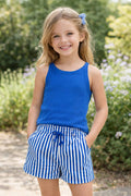 Girl's Stipe Short Set w/ Matching Scrunchie: Blue