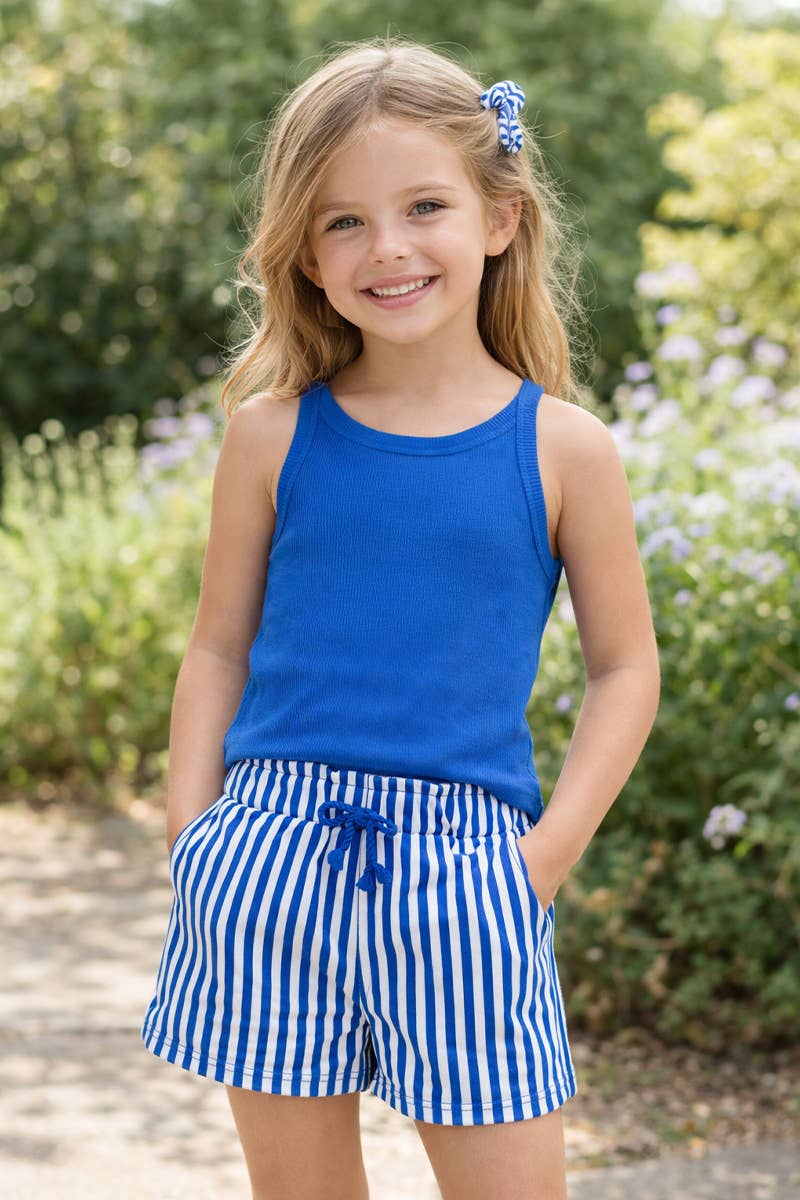 Girl's Stipe Short Set w/ Matching Scrunchie: Blue