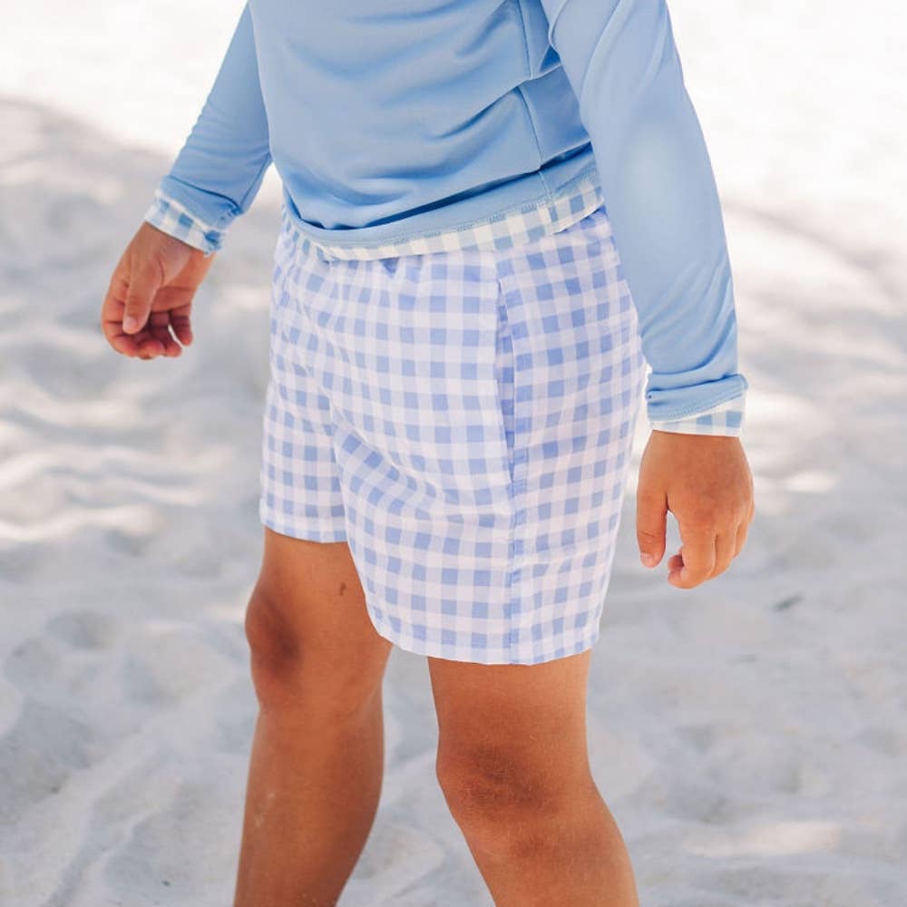 Blue Gingham Boys Summer Swim Shorts