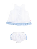 Baby Girls White & Light Blue Swiss Dot Swing Top & Bloomer Set: White