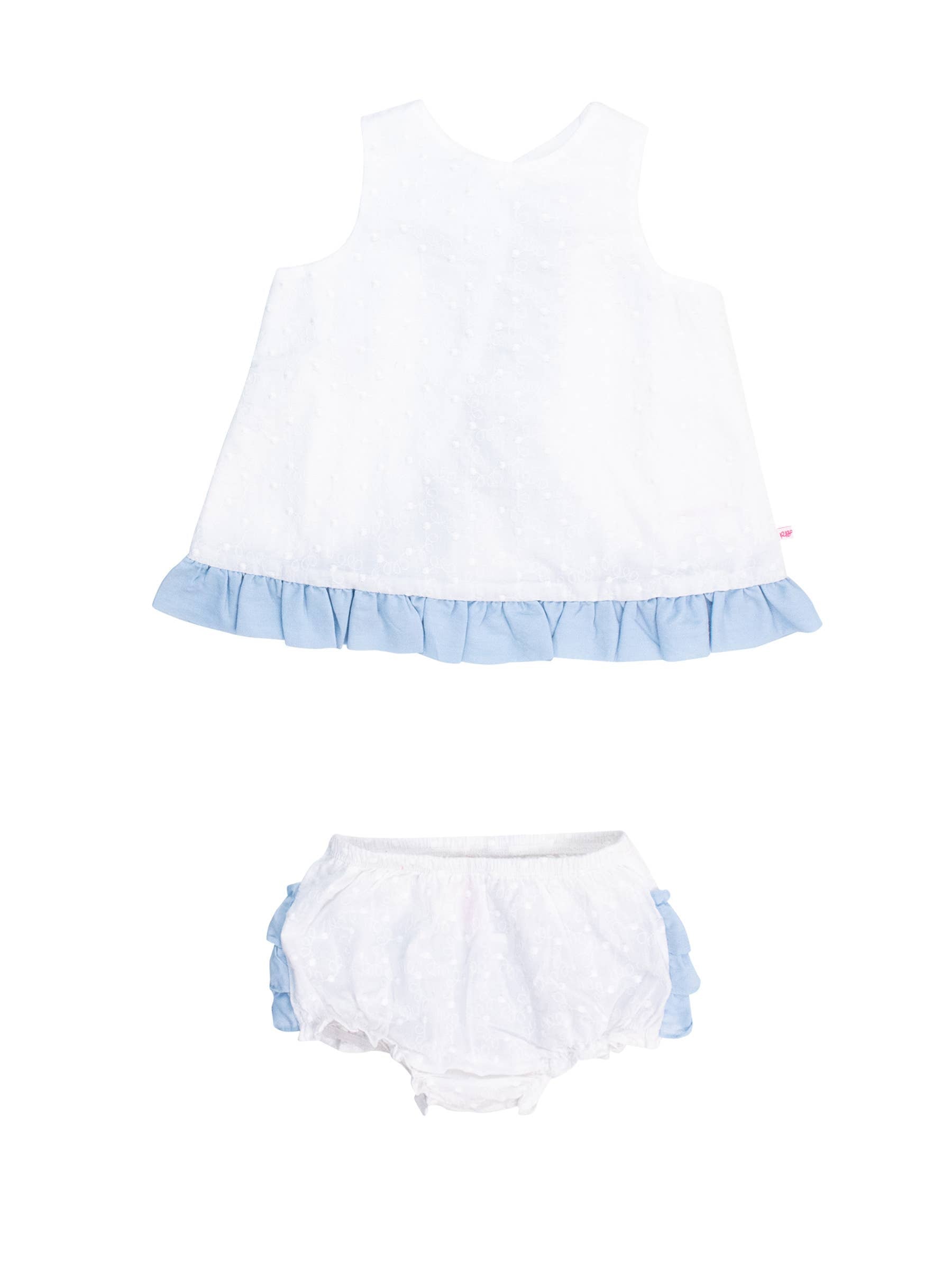 Baby Girls White & Light Blue Swiss Dot Swing Top & Bloomer Set: White