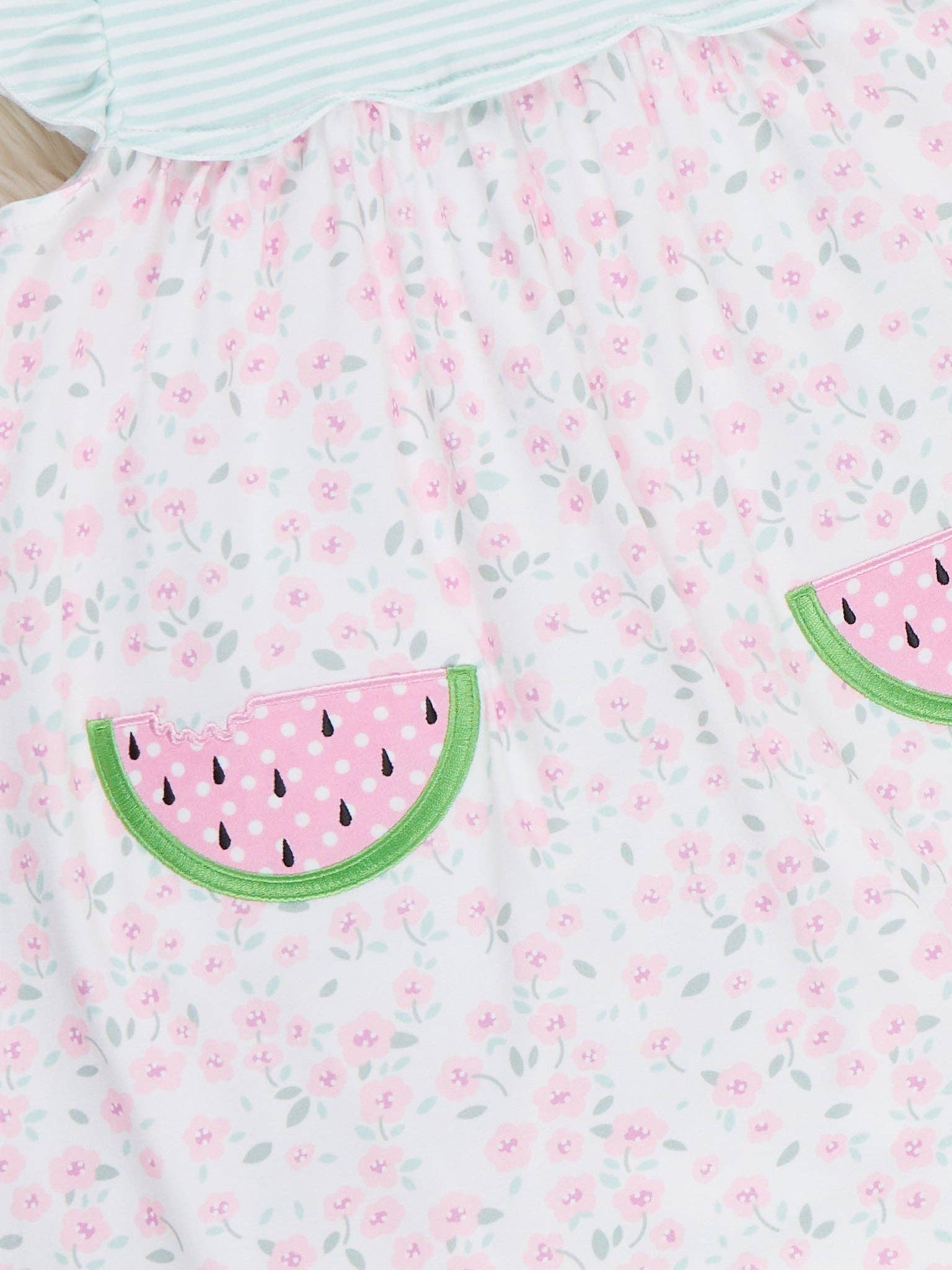 Little Melon Floral Embroidered Ruffle Dress