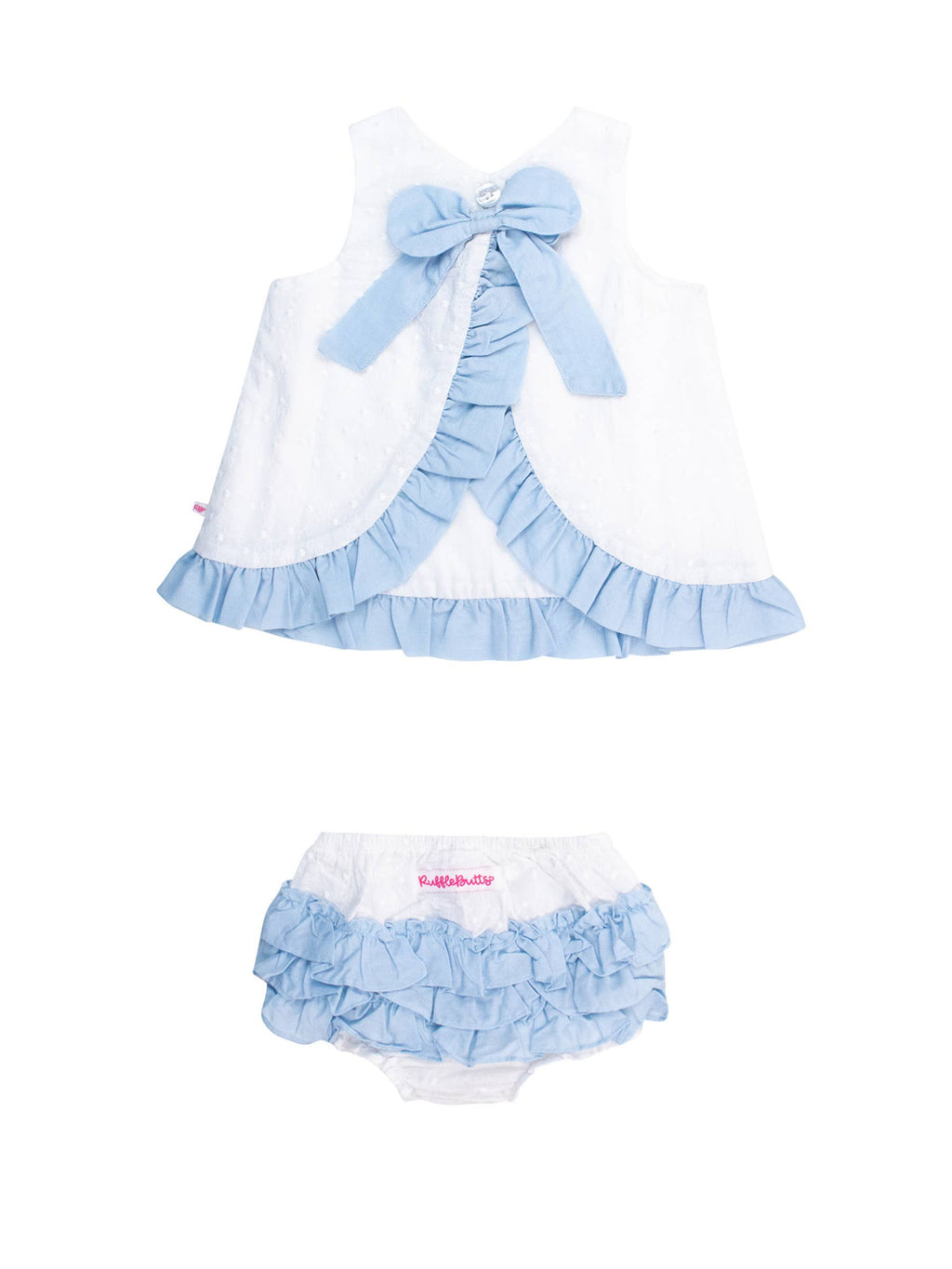 Baby Girls White & Light Blue Swiss Dot Swing Top & Bloomer Set: White