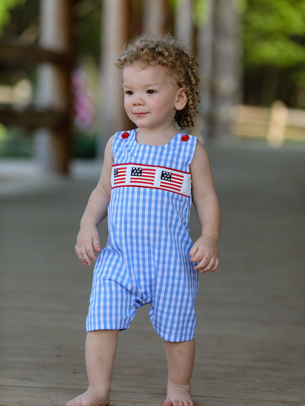 4th of July Flag Embroidery Smocking Boys Romper