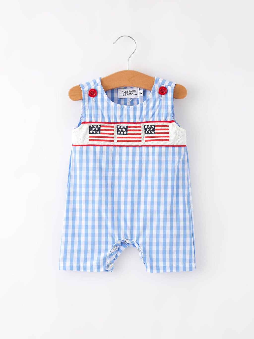 4th of July Flag Embroidery Smocking Boys Romper