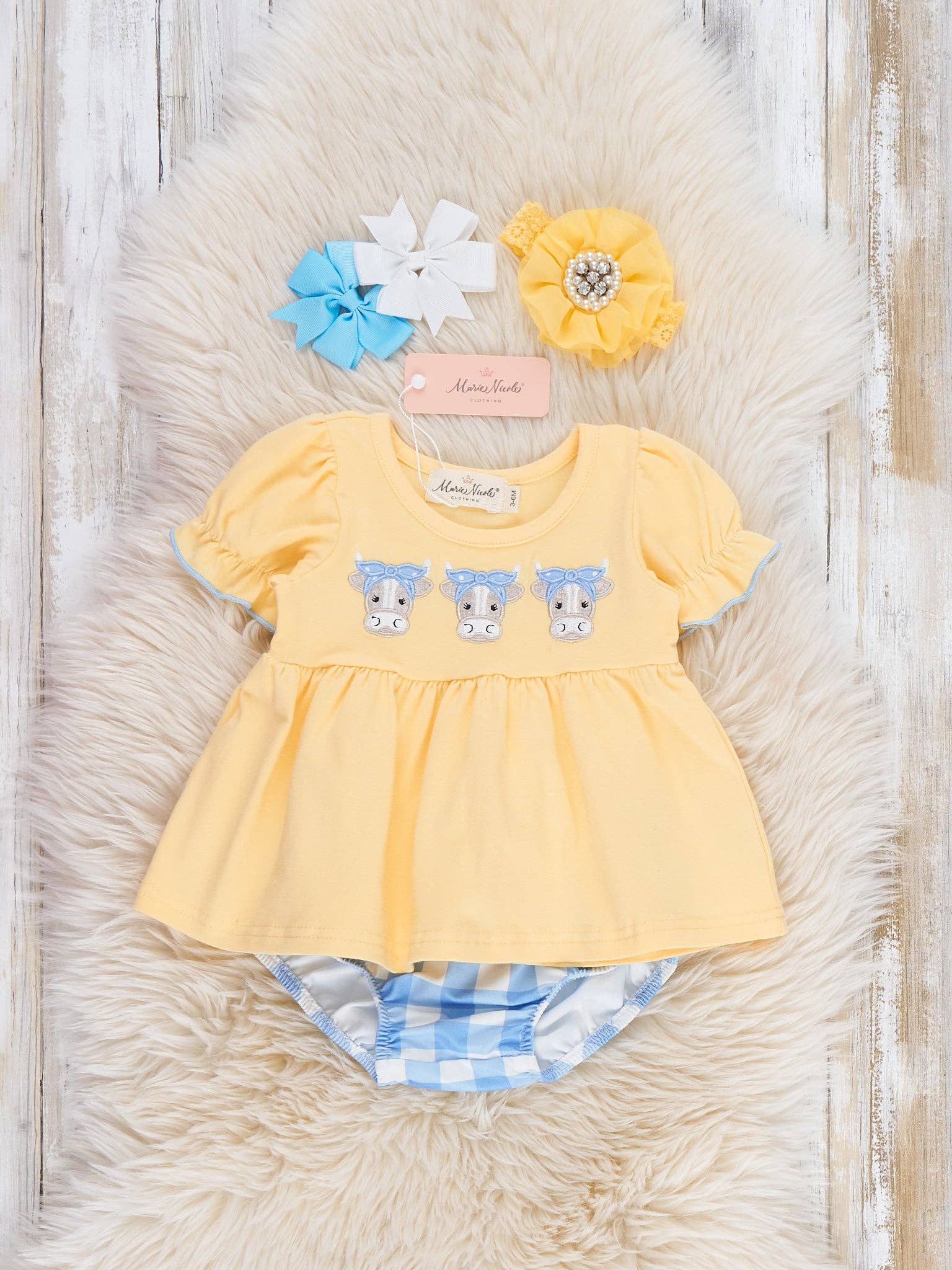 Embroidered Cows Gingham Bloomers Outfit