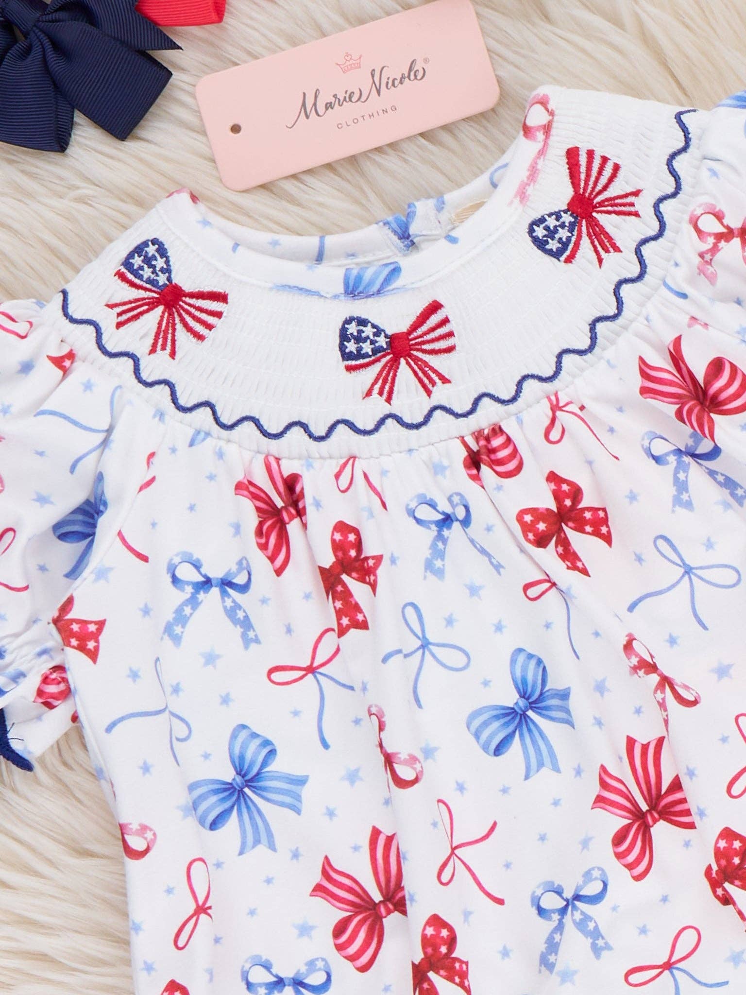 Patriotic Bow Delight Smocked Bubble Rompe