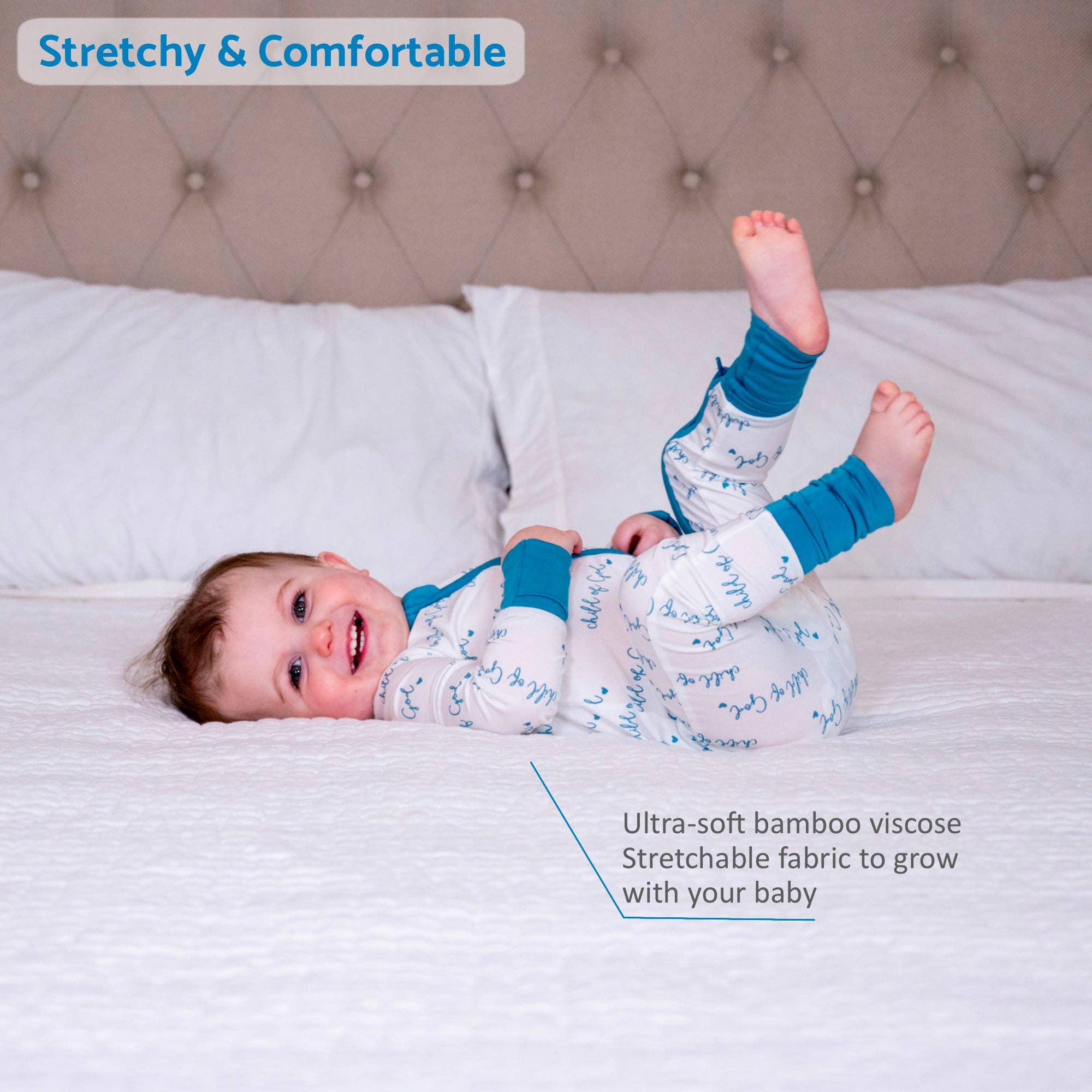 Bamboo Baby Convertible Zipper Pajama Blue Child of God.
