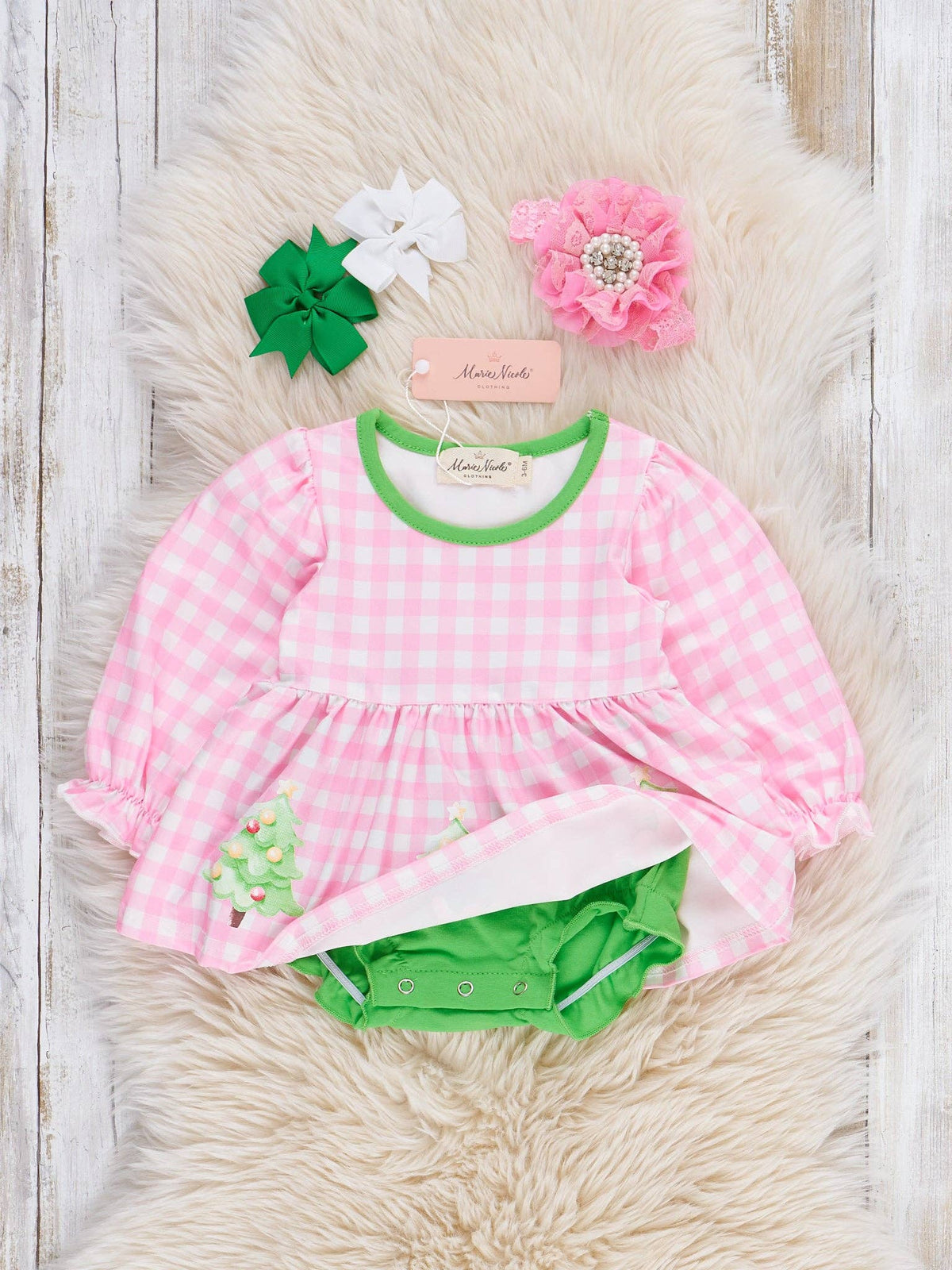 Twinkle Tree Plaid Bubble Romper