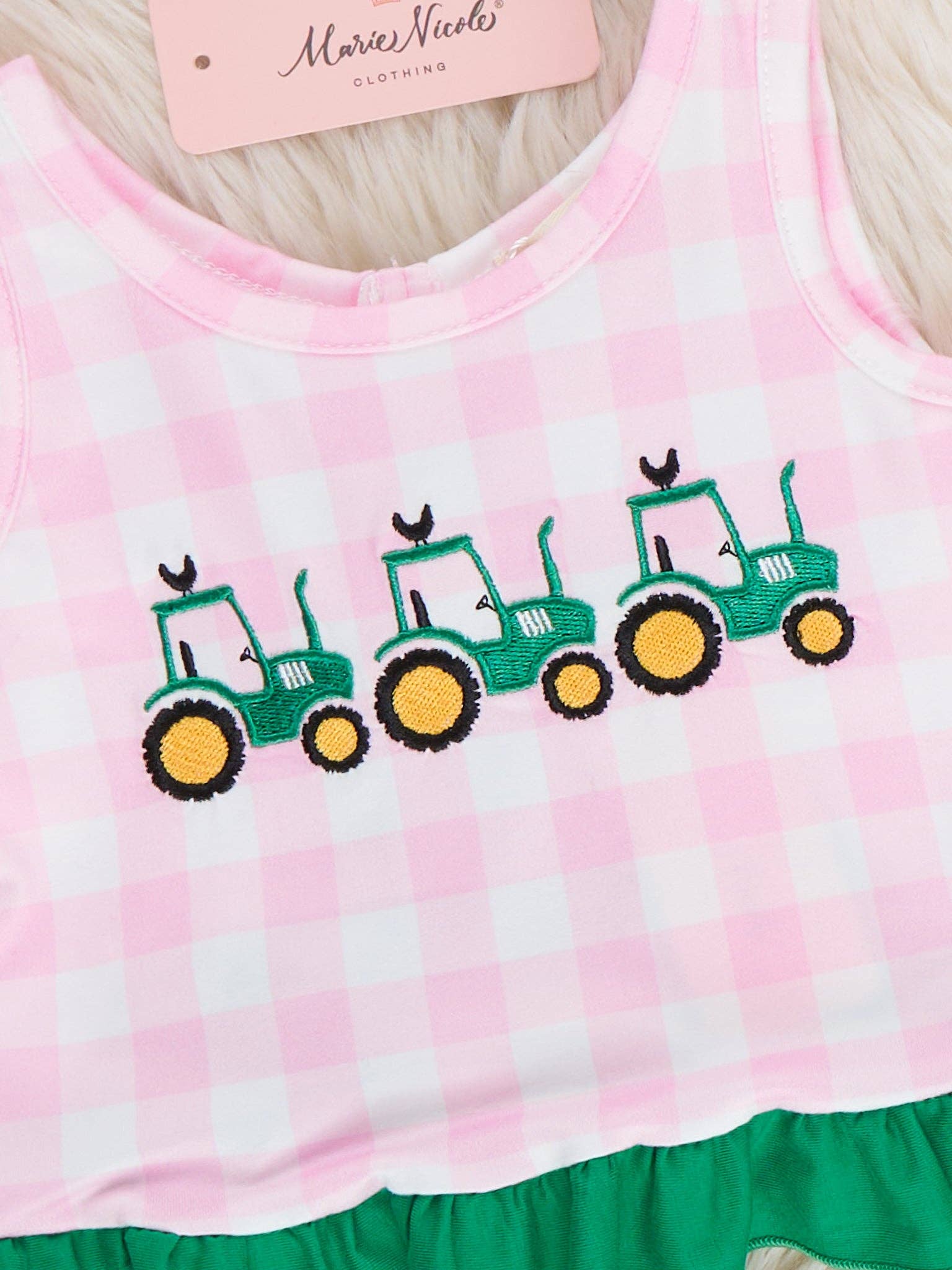Little Farmer’s Fun Embroidered Plaid Bloomers Outfit