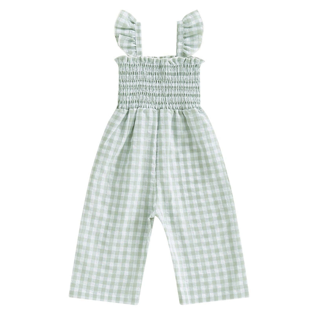 Baby Girls Green Short Flutter Sleeves Smocked Cotton Jumpsuit