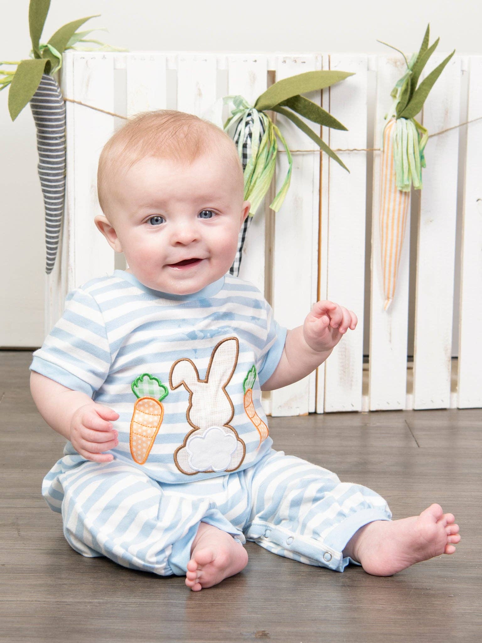 Bunny & Carrots Striped Cotton Romper