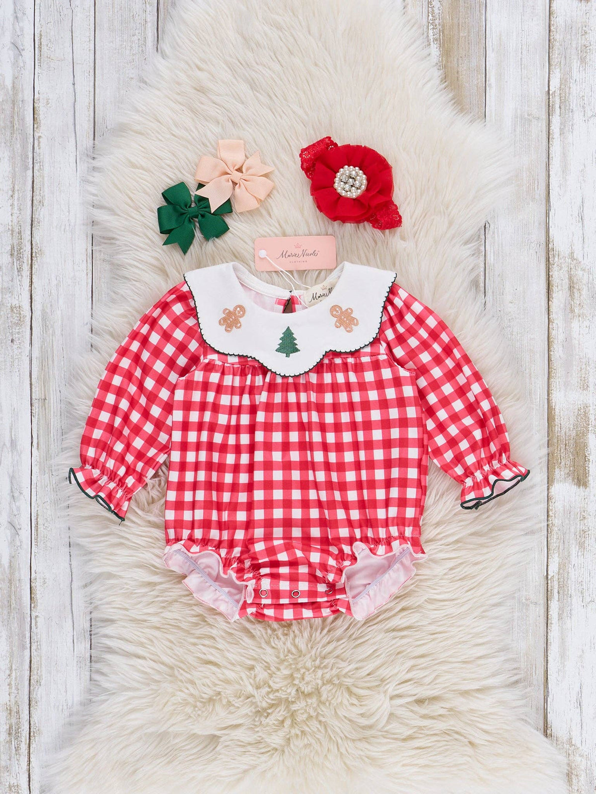 Gingerbread Dance Gingham Bubble Romper