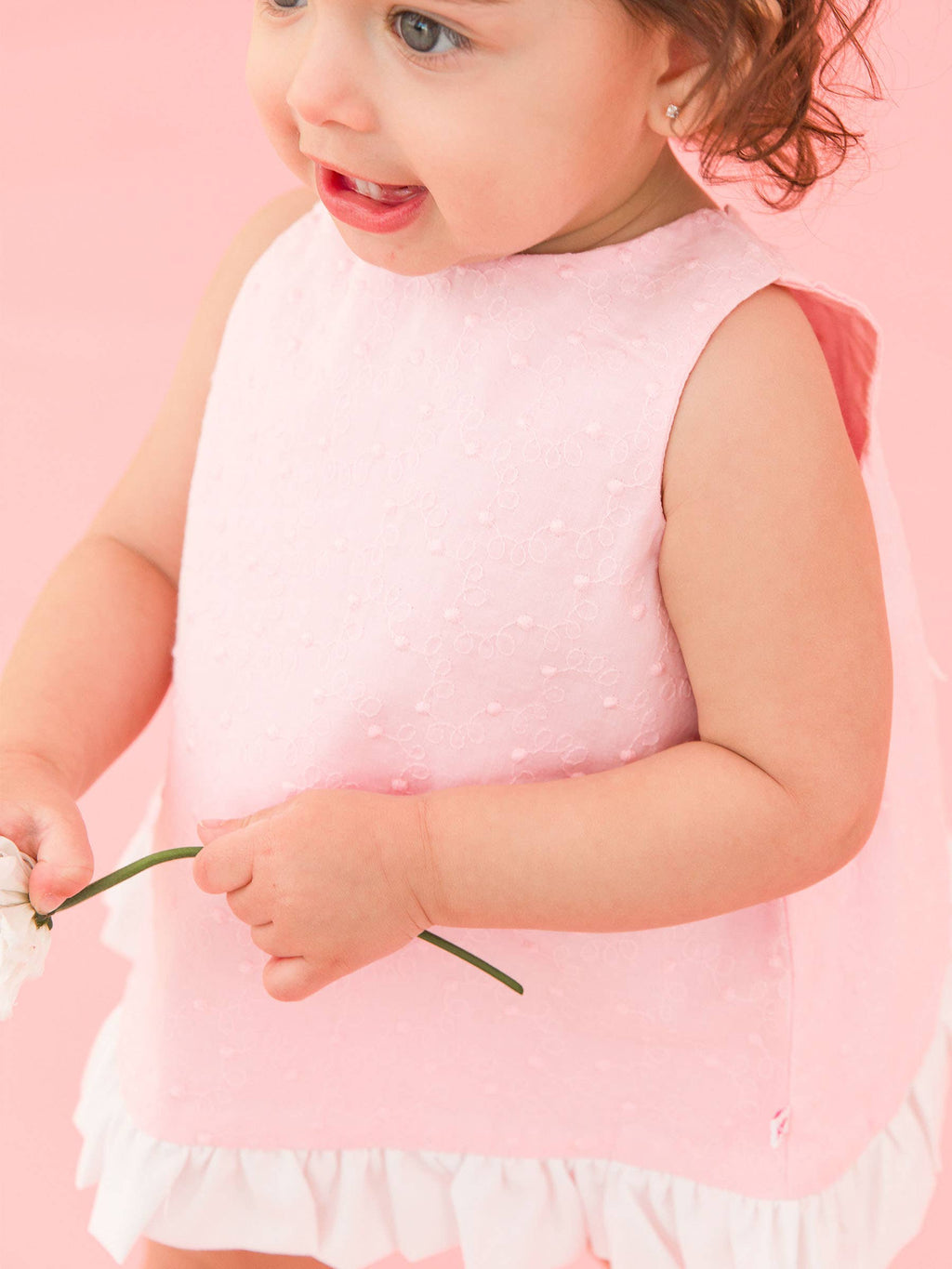 Baby Girls Pink & White Swiss Dot Swing Top & Bloomer Set: Pink