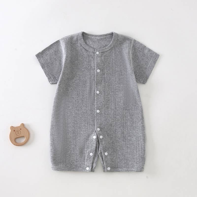 Blue Baby Cotton Short Sleeve Button Romper