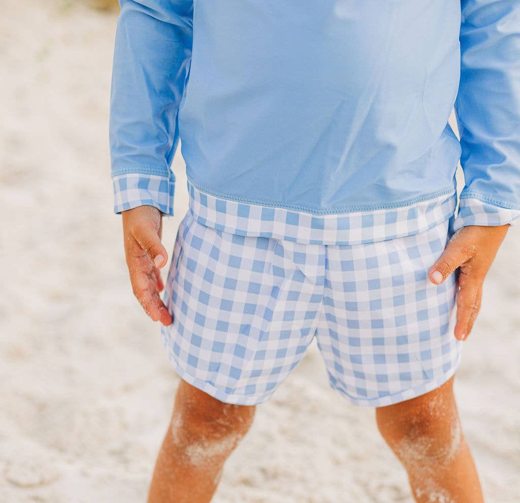 Blue Gingham Boys Summer Swim Shorts
