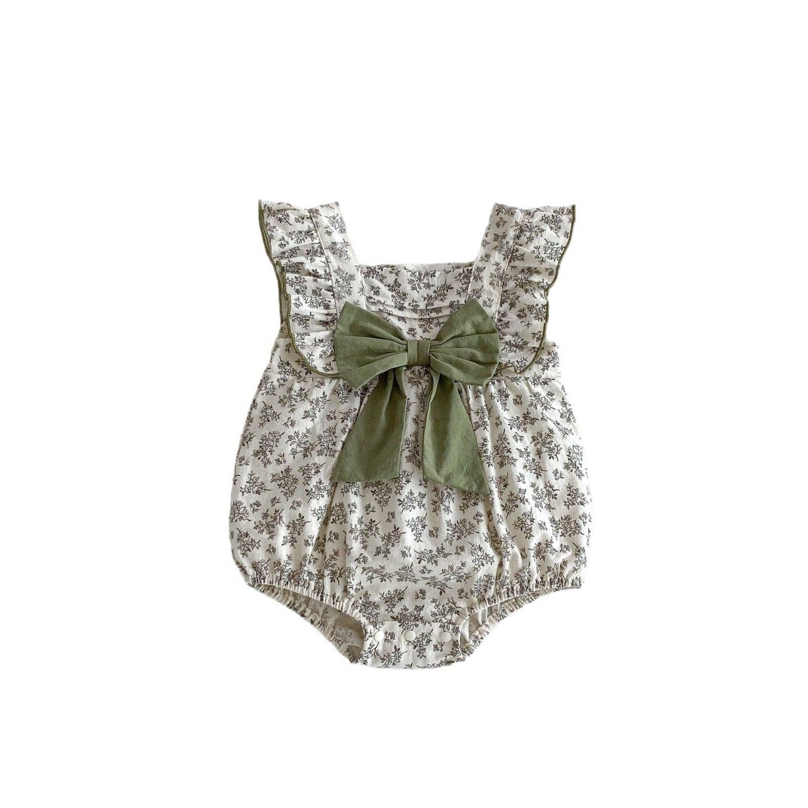 Baby Girls Sleeveless Square Neck Biege Floral Print Bodysuit