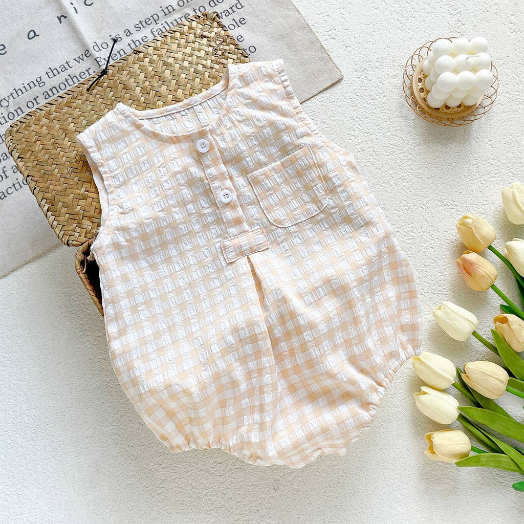 Light Blue and White Checkered Sleeveless Romper